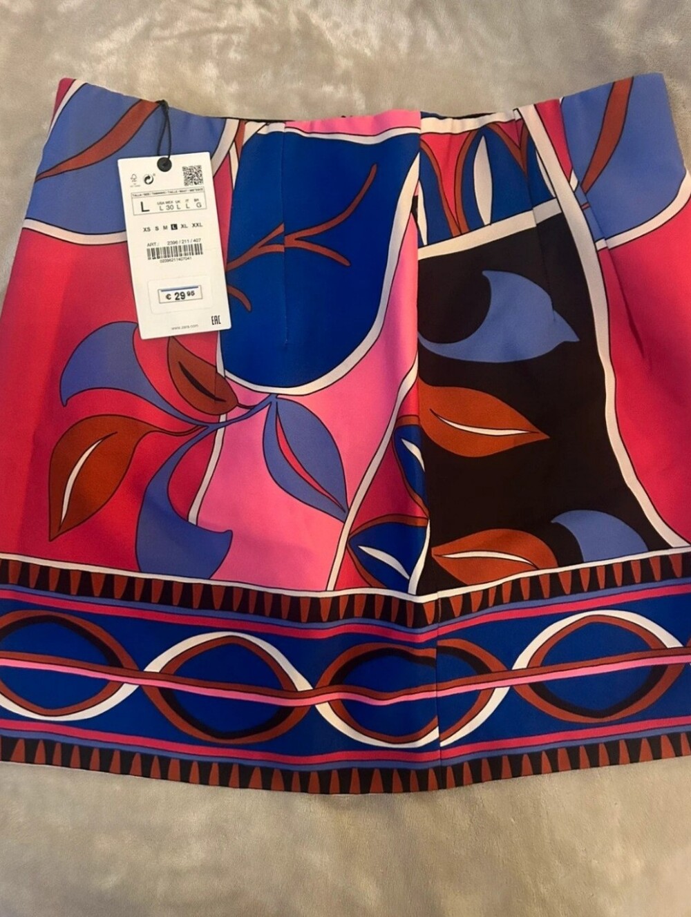 Zara Pink, Blue & Black Abstract Leaf Mini Skirt NWT